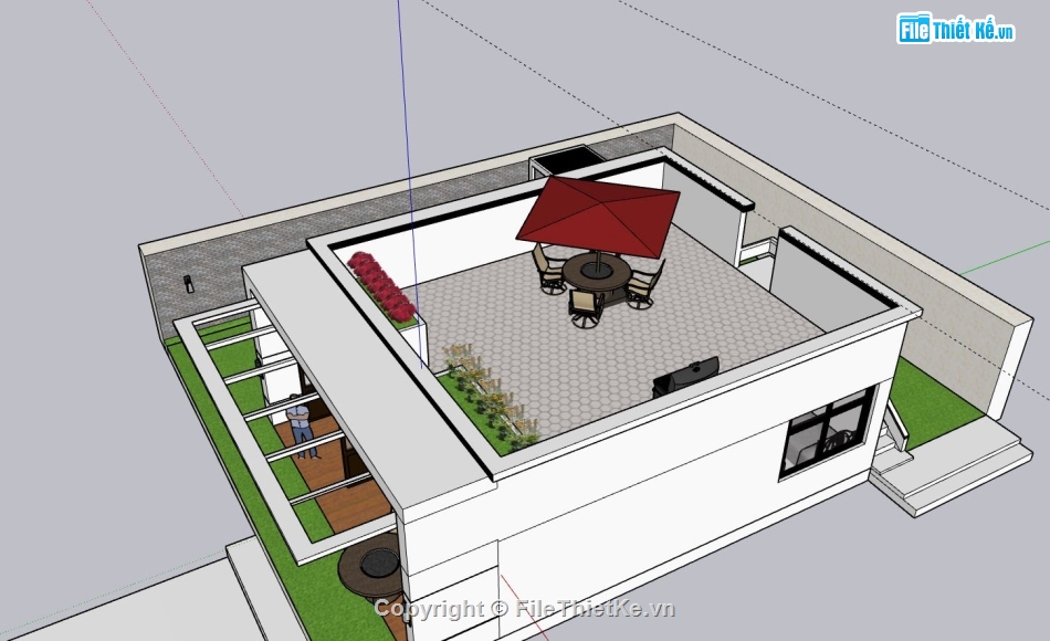 biệt thự 1 tầng,Phối cảnh biệt thự,sketchup biệt thự 1 tầng