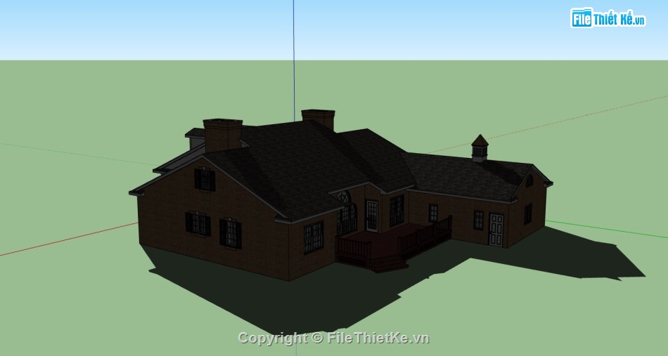 biệt thự 1 tầng,biệt thự châu âu,Phối cảnh biệt thự,sketchup biệt thự 1 tầng
