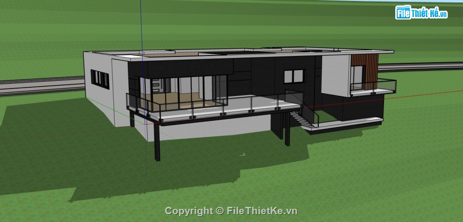 biệt thự 1 tầng,sketchup biệt thự 1 tầng,phối cảnh biệt thự 1 tầng,model biệt thự 1 tầng