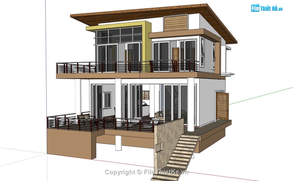 biệt thự 2 tầng,thiết kế biệt 2 tầng,mẫu sketchup biệt thự 2 tầng,phối cảnh biệt thự 2 tầng