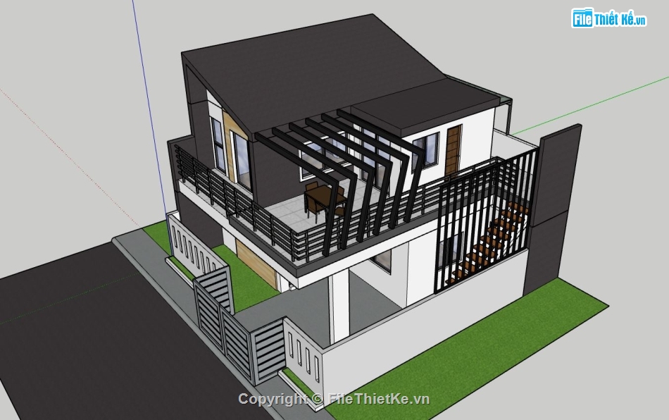 biệt thự 2 tầng,Phối cảnh biệt thự,thiết kế biệt thự 2 tầng,file sketchup biệt thự 2 tầng