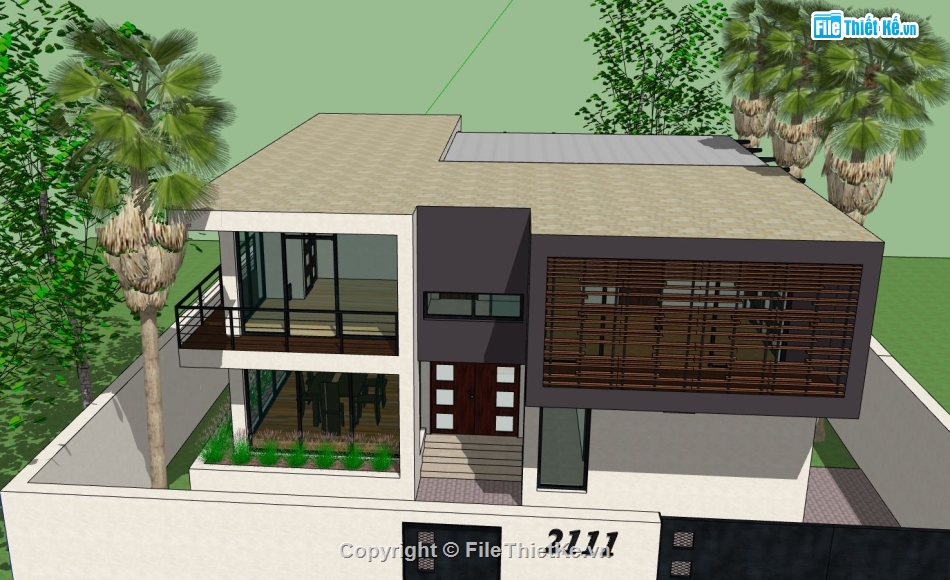 biệt thự 2 tầng,Phối cảnh biệt thự,file sketchup biệt thự 2 tầng,model su biệt thự 2 tầng