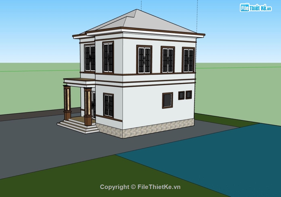 biệt thự 2 tầng,model su biệt thự 2 tầng,mẫu sketchup biệt thự 2 tầng,phối cảnh biệt thự 2 tầng