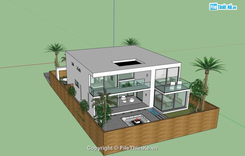 biệt thự 2 tầng,phối cảnh biệt thự 2 tầng,sketchup biệt thự 2 tầng,dựng file 3d biệt thự 2 tầng