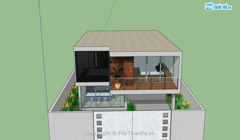 biệt thự 2 tầng,Phối cảnh biệt thự,file sketchup biệt thự 2 tầng