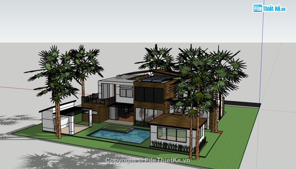 biệt thự 2 tầng,Phối cảnh biệt thự,sketchup biệt thự 2 tầng