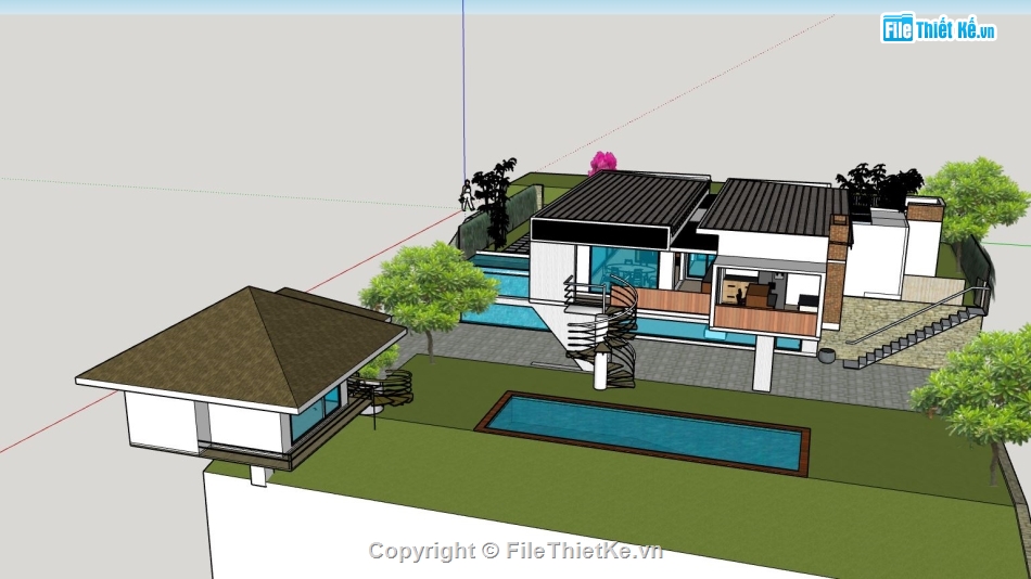 Phối cảnh biệt thự,biệt thự 2 tầng,biệt thự nghỉ dưỡng,file sketchup biệt thự 2 tầng