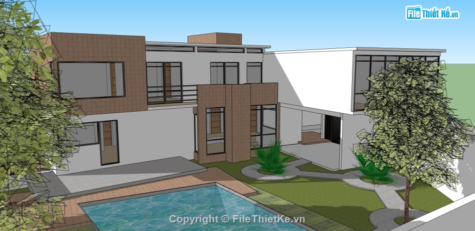 biệt thự 2 tầng,biệt thự vườn,file sketchup biệt thự 2 tầng,phối cảnh biệt thự 2 tầng,model su biệt thự 2 tầng