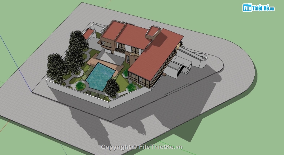 biệt thự 2 tầng,biệt thự vườn,file sketchup biệt thự 2 tầng,phối cảnh biệt thự 2 tầng,model su biệt thự 2 tầng