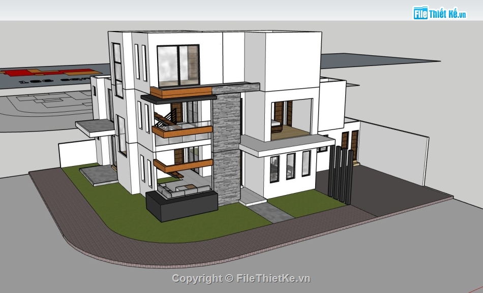 biệt thự 3 tầng,sketchup phối cảnh biệt thự,biệt thự hiện đại