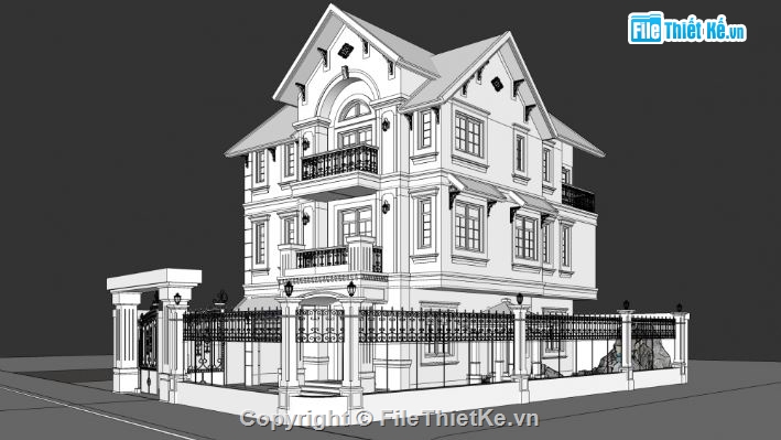 biệt thự 3 tầng,Phối cảnh biệt thự,biệt thự tân cổ điển