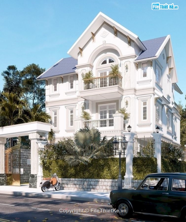 biệt thự 3 tầng,Phối cảnh biệt thự,biệt thự tân cổ điển