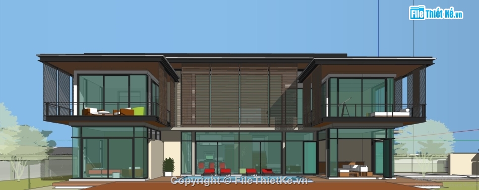 biệt thự 2 tầng,phối cảnh biệt thự 2 tầng,sketchup phối cảnh 2 tầng,model sketchup biệt thự 2 tầng,thiết kế biệt thự 2 tầng