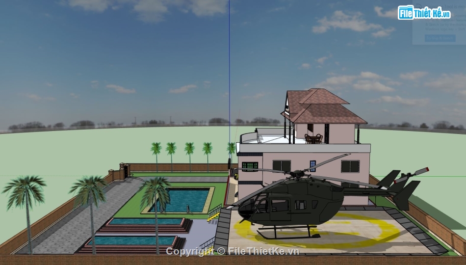 Phối cảnh biệt thự,file skechup biệt thự,model sketchup biệt thự