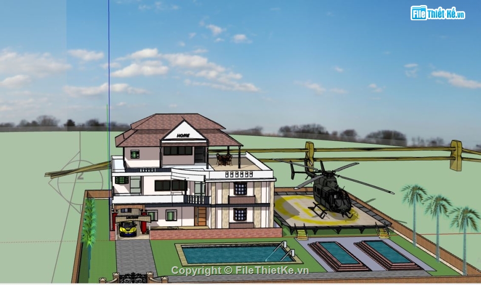 Phối cảnh biệt thự,file skechup biệt thự,model sketchup biệt thự