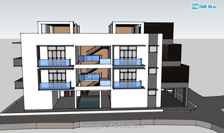căn hộ cho thuê 3 tầng,căn hộ cho thuê sketchup,phối cảnh căn hộ 3 tầng
