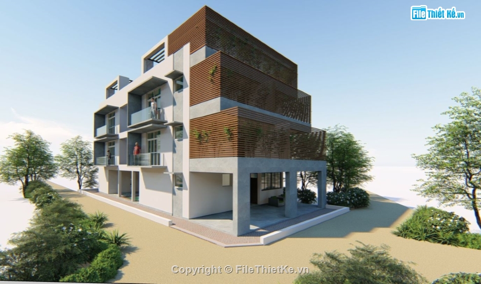 căn hộ cho thuê 3 tầng,căn hộ cho thuê sketchup,phối cảnh căn hộ 3 tầng