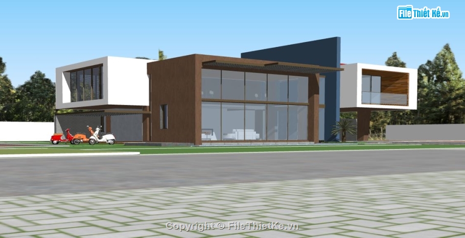 villa 2 tầng,model su villa 2 tầng,sketchup villa 2 tầng,bao cảnh villa 2 tầng sketchup