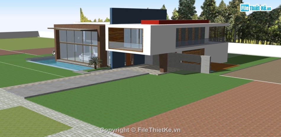 villa 2 tầng,model su villa 2 tầng,sketchup villa 2 tầng,bao cảnh villa 2 tầng sketchup