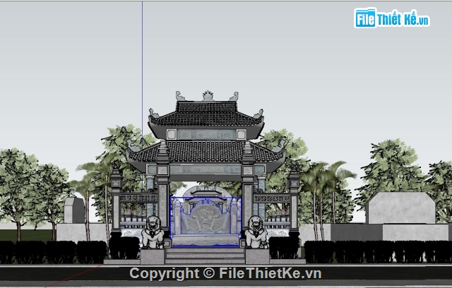 cổng đền thờ,sketchup điện thờ,đền thờ,Phối cảnh đền thờ