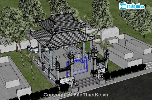 cổng đền thờ,sketchup điện thờ,đền thờ,Phối cảnh đền thờ