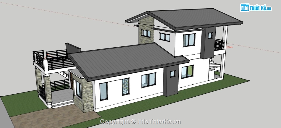 nhà 1 tầng 1 tum,nhà phố 2 tầng,nhà ở 2 tầng,file sketchup nhà 2 tầng