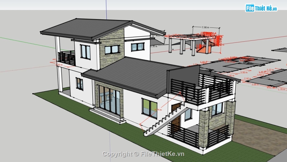 nhà 1 tầng 1 tum,nhà phố 2 tầng,nhà ở 2 tầng,file sketchup nhà 2 tầng