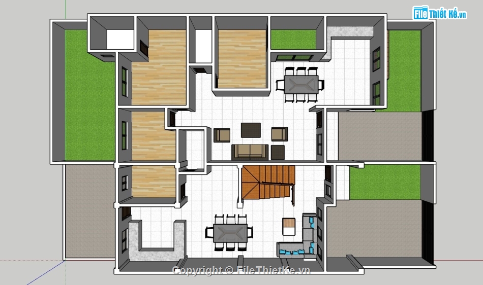 biệt thự 2 tầng,phối cảnh biệt thự 2 tầng,file sketchup biệt thự 2 tầng,mẫu biệt thự 2 tầng đẹp