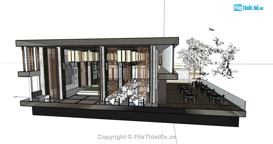 nhà hàng sketchup,phối cảnh nhà hàng,mẫu nhà hàng hiện đại