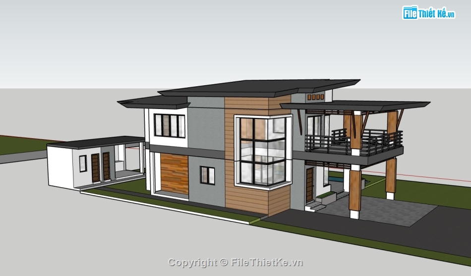 nhà phố 2 tầng,phối cảnh nhà phố 2 tầng,sketchup nhà phố 2 tầng