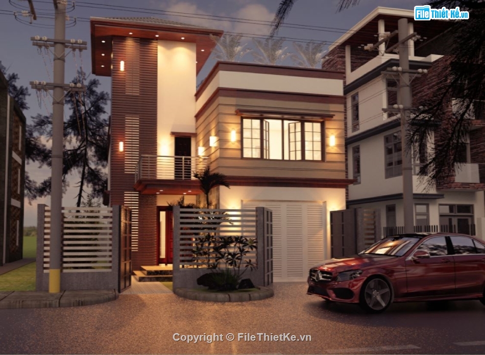 nhà phố 2 tầng,nhà phố hiện đại,sketchup nhà phố 2 tầng