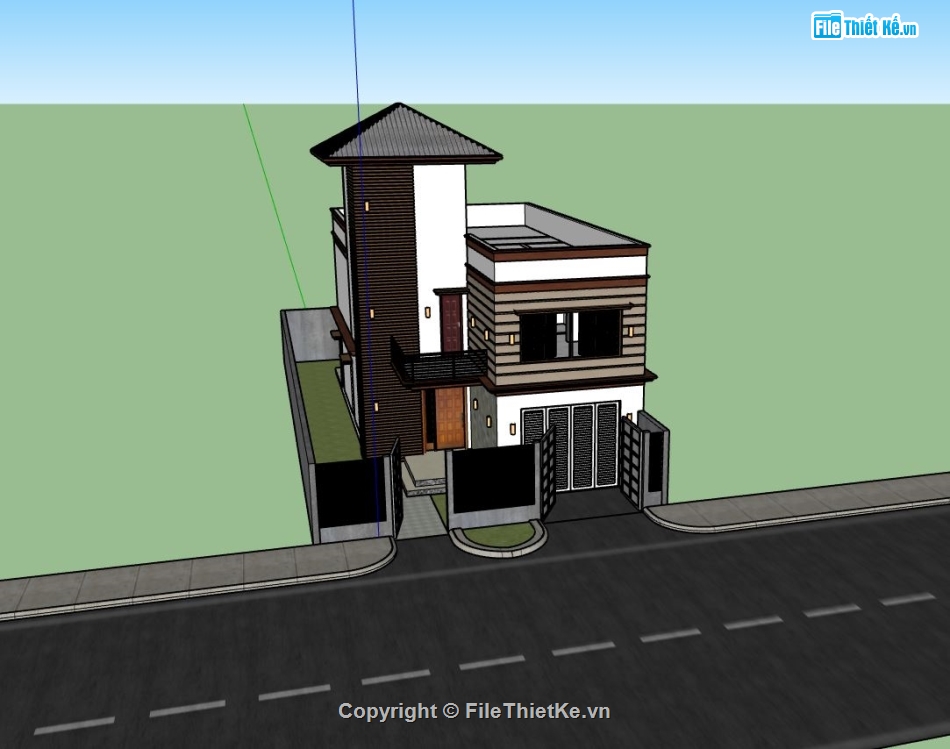 nhà phố 2 tầng,nhà phố hiện đại,sketchup nhà phố 2 tầng
