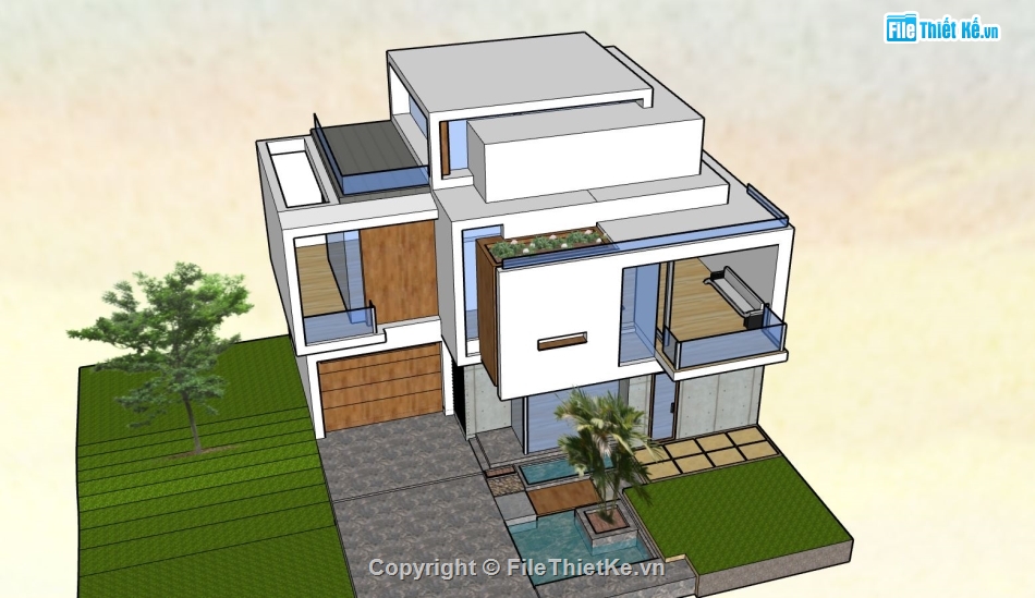 nhà hiện đại,nhà 2 tầng hiện đại,nhà phố sketchup,sketchup nhà phố 2 tầng,mẫu nhà 2 tầng đẹp