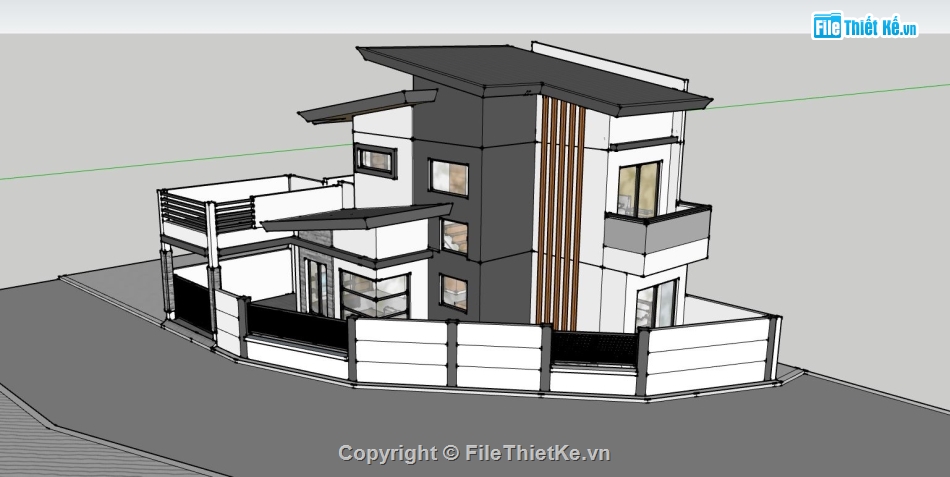 nhà phố  3 tầng,sketchup nhà phố 3 tầng,phối cảnh nhà phố 3 tầng