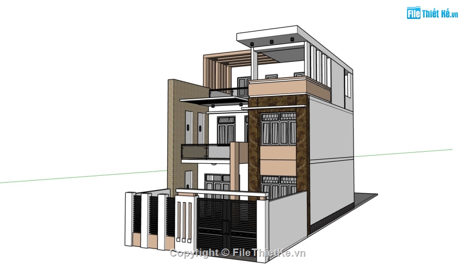 nhà phố 3 tầng,thiết kế nhà phố 3 tầng,file sketchup nhà phố 3 tầng,phối cảnh nhà phố 3 tầng