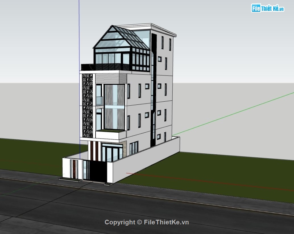 nhà phố 4 tầng,sketchup nhà phố 4 tầng,phối cảnh nhà phố 4 tầng,mẫu nhà phố 4 tầng