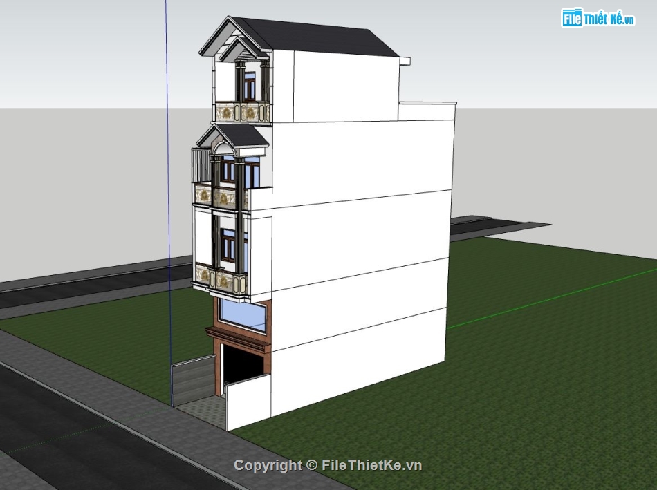 nhà phố 4 tầng,phối cảnh nhà phố 4 tầng,mẫu sketchup nhà phố 4 tầng,thiết kế nhà 4 tầng