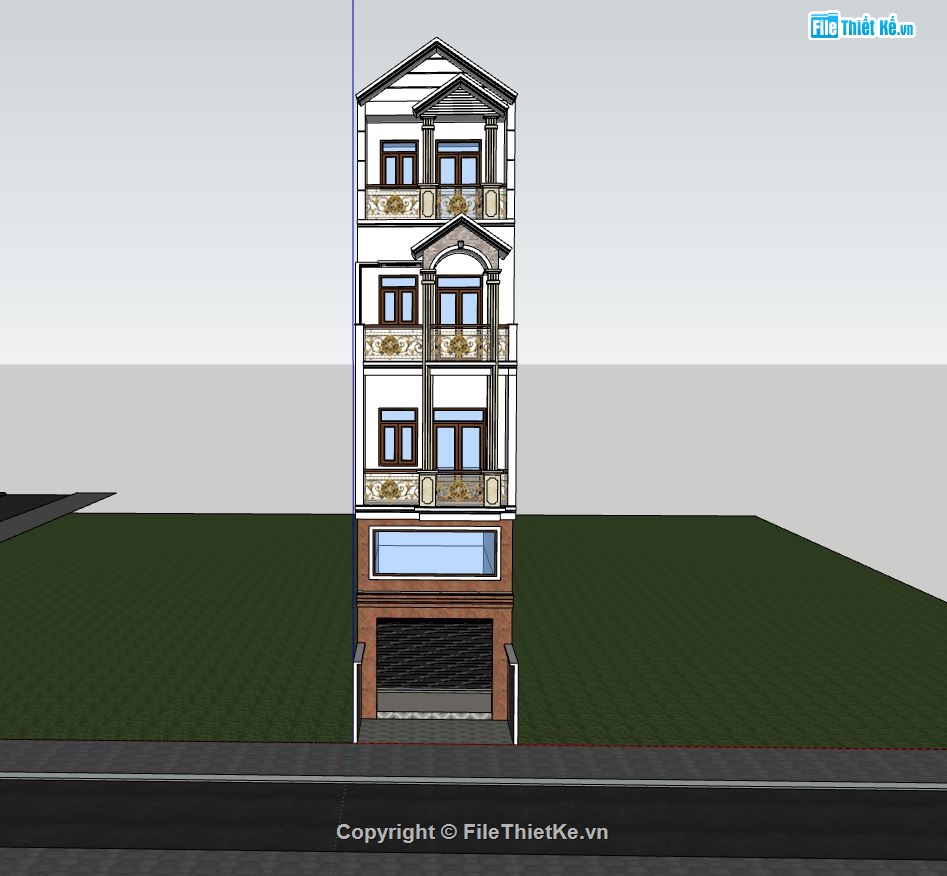 nhà phố 4 tầng,phối cảnh nhà phố 4 tầng,mẫu sketchup nhà phố 4 tầng,thiết kế nhà 4 tầng