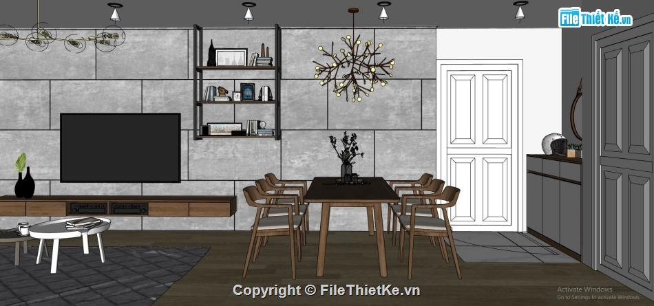 su phòng khách bếp liền kề,thiết kế phòng khách model su,phòng bếp hiện đại,file su phòng bếp