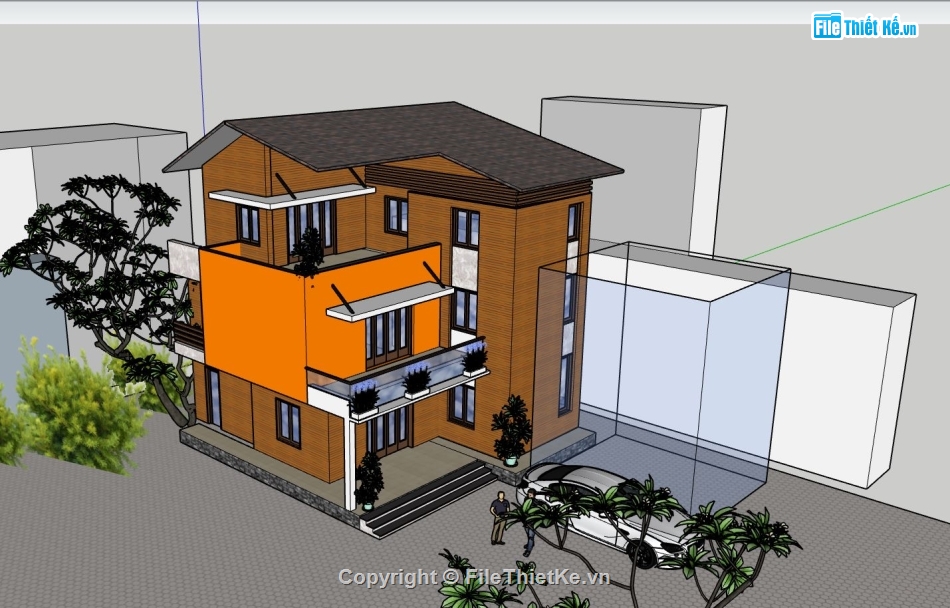 biệt thự 3 tầng,Phối cảnh biệt thự,mẫu sketchup biệt thự 3 tầng