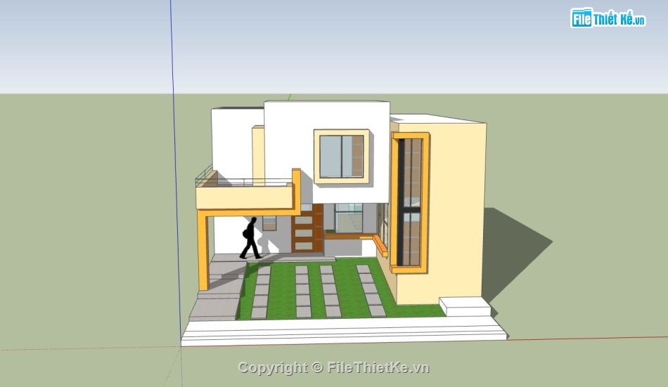 biệt thự 2 tầng,biệt thự phố 2 tầng,file sketchup biệt thư 2 tầng,phối cảnh biệt thự 2 tầng