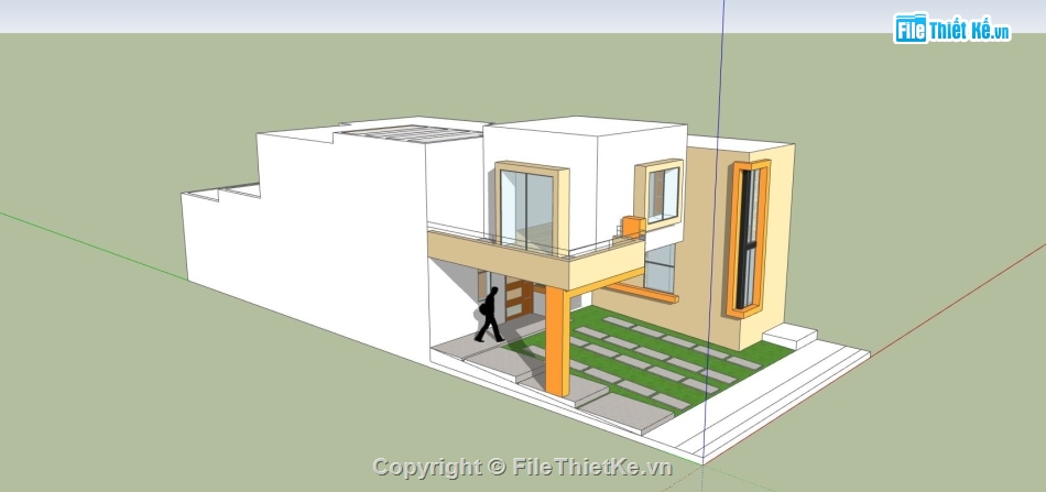 biệt thự 2 tầng,biệt thự phố 2 tầng,file sketchup biệt thư 2 tầng,phối cảnh biệt thự 2 tầng