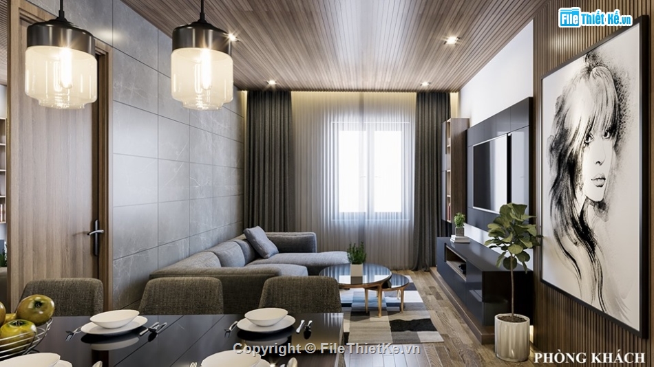 nội thất chung cư,sketchup thiết kế nội thất,nội thất khách bếp sketchup,phối cảnh chung cư,sketchup nội thất phòng ngủ