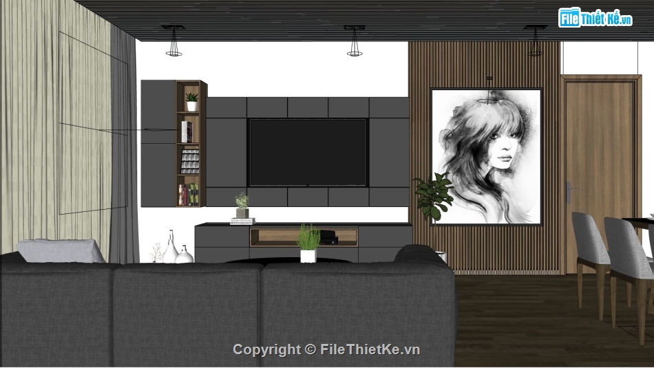 nội thất chung cư,sketchup thiết kế nội thất,nội thất khách bếp sketchup,phối cảnh chung cư,sketchup nội thất phòng ngủ