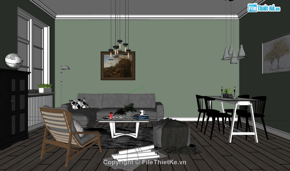 Phòng khách hiện đại file sketchup,sketchup phòng khách hiện đại,thiết kế phòng khách model su