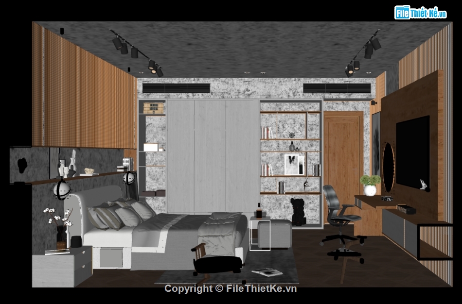 file sketchup phòng ngủ hiện đại,phòng ngủ dựng trên sketchup,sketchup phòng ngủ đẹp,Phòng ngủ 3D sketchup