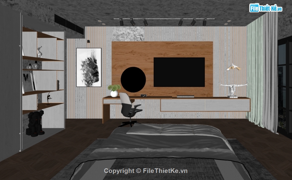 file sketchup phòng ngủ hiện đại,phòng ngủ dựng trên sketchup,sketchup phòng ngủ đẹp,Phòng ngủ 3D sketchup