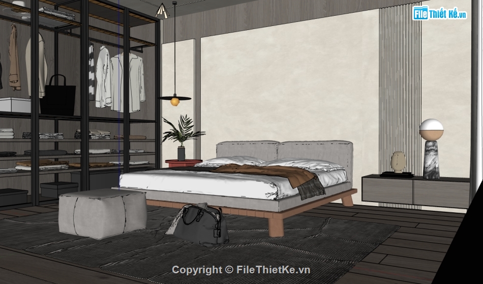 file sketchup phòng ngủ hiện đại,sketchup nội thất phòng ngủ,phòng ngủ dựng model su,phòng ngủ file sketchup