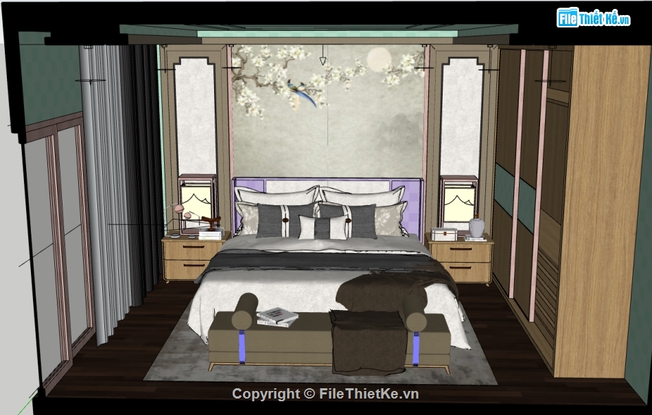 sketchup nội thất phòng ngủ,thiết kế phòng ngủ hiện đại,file sketchup phòng ngủ