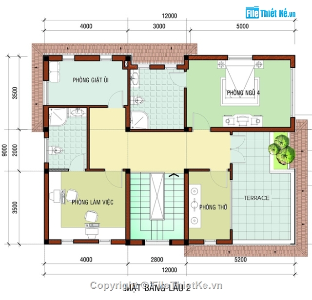 phương án thiết kế biệt thự 3 tầng kích thước 9x12,phương án biệt thự 3 tầng KT9x12 m,biệt thự kích thước 9x12 cao 3 tầng